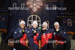 16.03.2019, Oestersund, Sweden (SWE): Lars Helge Birkeland (NOR), Vetle Sjaastad Christiansen (NOR), Tarjei Boe (NOR), Johannes Thingnes Boe (NOR) - IBU world championships biathlon, medals, Oestersund (SWE). www.nordicfocus.com. © Tumashov/NordicFocus. Every downloaded picture is fee-liable.