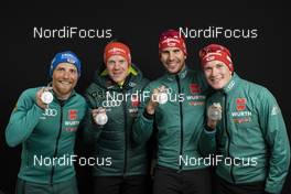 16.03.2019, Oestersund, Sweden (SWE): Eric Lesser (GER), Roman Rees (GER), Arnd Peiffer (GER), Benedikt Doll (GER), (l-r) - IBU world championships biathlon, medals, Oestersund (SWE). www.nordicfocus.com. © Manzoni/NordicFocus. Every downloaded picture is fee-liable.