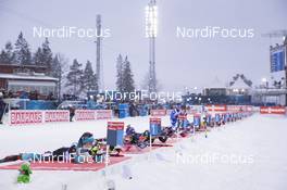07.03.2019, Oestersund, Sweden (SWE): Anais Chevalier (FRA), Elisa Gasparin (SUI), Vanessa Hinz (GER), Marte Olsbu Roeiseland (NOR), Evgeniya Pavlova (RUS), Lisa Vittozzi (ITA), Linn Persson (SWE), Veronika Vitkova (CZE), Rosanna Crawford (CAN), (l-r) - IBU world championships biathlon, relay mixed, Oestersund (SWE). www.nordicfocus.com. © Manzoni/NordicFocus. Every downloaded picture is fee-liable.