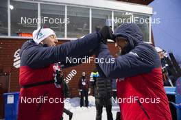07.03.2019, Oestersund, Sweden (SWE): Event Feature: Norwegian team celebtrates the first victory - IBU world championships biathlon, relay mixed, Oestersund (SWE). www.nordicfocus.com. © Manzoni/NordicFocus. Every downloaded picture is fee-liable.
