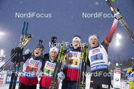 07.03.2019, Oestersund, Sweden (SWE): Marte Olsbu Roeiseland (NOR), Tiril Eckhoff (NOR), Johannes Thingnes Boe (NOR), Vetle Sjaastad Christiansen (NOR), (l-r) - IBU world championships biathlon, relay mixed, Oestersund (SWE). www.nordicfocus.com. © Manzoni/NordicFocus. Every downloaded picture is fee-liable.