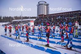 10.03.2019, Oestersund, Sweden (SWE): Event Feature: The field lines up for the start - IBU world championships biathlon, pursuit men, Oestersund (SWE). www.nordicfocus.com. © Manzoni/NordicFocus. Every downloaded picture is fee-liable.