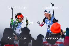 10.03.2019, Oestersund, Sweden (SWE): Laura Dahlmeier (GER), Tiril Eckhoff (NOR) - IBU world championships biathlon, pursuit women, Oestersund (SWE). www.nordicfocus.com. © Tumashov/NordicFocus. Every downloaded picture is fee-liable.