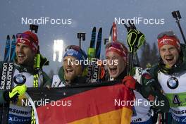 16.03.2019, Oestersund, Sweden (SWE): Arnd Peiffer (GER), Erik Lesser (GER), Benedikt Doll (GER), Roman Rees (GER), (l-r) - IBU world championships biathlon, relay men, Oestersund (SWE). www.nordicfocus.com. © Manzoni/NordicFocus. Every downloaded picture is fee-liable.