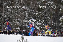 16.03.2019, Oestersund, Sweden (SWE): Anastasiya Merkushyna (UKR), Evgeniya Pavlova (RUS), Linn Persson (SWE), (l-r) - IBU world championships biathlon, relay women, Oestersund (SWE). www.nordicfocus.com. © Manzoni/NordicFocus. Every downloaded picture is fee-liable.