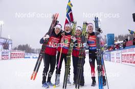 16.03.2019, Oestersund, Sweden (SWE): Synnoeve Solemdal (NOR), Ingrid Landmark Tandrevold (NOR), Tiril Eckhoff (NOR), Marte Olsbu Roeiseland (NOR), (l-r) - IBU world championships biathlon, relay women, Oestersund (SWE). www.nordicfocus.com. © Manzoni/NordicFocus. Every downloaded picture is fee-liable.