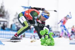 16.03.2019, Oestersund, Sweden (SWE): Event Feature: Mascott Birger is closly watching the race - IBU world championships biathlon, relay women, Oestersund (SWE). www.nordicfocus.com. © Manzoni/NordicFocus. Every downloaded picture is fee-liable.