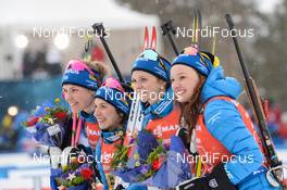 16.03.2019, Oestersund, Sweden (SWE): Linn Persson (SWE), Mona Brorsson (SWE), Anna Magnusson (SWE), Hanna Oeberg (SWE) - IBU world championships biathlon, relay women, Oestersund (SWE). www.nordicfocus.com. © Tumashov/NordicFocus. Every downloaded picture is fee-liable.