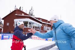 16.03.2019, Oestersund, Sweden (SWE): Siegfried Mazet (FRA) coach team Norway, Jiri Hamza (CZE), IBU 1st vice president, (l-r) - IBU world championships biathlon, relay women, Oestersund (SWE). www.nordicfocus.com. © Manzoni/NordicFocus. Every downloaded picture is fee-liable.