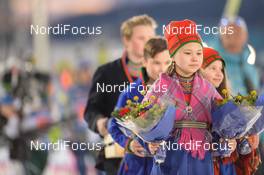 14.03.2019, Oestersund, Sweden (SWE): Event Feature: flowers ceremony- IBU world championships biathlon, single mixed relay, Oestersund (SWE). www.nordicfocus.com. © Tumashov/NordicFocus. Every downloaded picture is fee-liable.