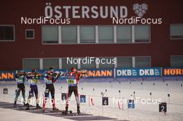 14.03.2019, Oestersund, Sweden (SWE): Simon Eder (AUT), Matvey Eliseev (RUS), Dmytro Pidruchnyi (UKR), Antonin Guigonnat (FRA) - IBU world championships biathlon, single mixed relay, Oestersund (SWE). www.nordicfocus.com. © Tumashov/NordicFocus. Every downloaded picture is fee-liable.