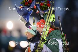 08.03.2019, Oestersund, Sweden (SWE): Ingrid Landmark Tandrevold (NOR), Anastasiya Kuzmina (SVK), Laura Dahlmeier (GER) - IBU world championships biathlon, sprint women, Oestersund (SWE). www.nordicfocus.com. © Tumashov/NordicFocus. Every downloaded picture is fee-liable.