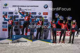04.12.2019, Oestersund, Sweden, (SWE): Simon Desthieux (FRA), Martin Fourcade (FRA), Quentin Fillon Maillet (FRA), Emilien Jacquelin (FRA), Benjamin Weger (SUI), Tarjei Boe (NOR) - IBU world cup biathlon, individual men, Oestersund (SWE). www.nordicfocus.com. © Nico Manzoni/NordicFocus. Every downloaded picture is fee-liable.