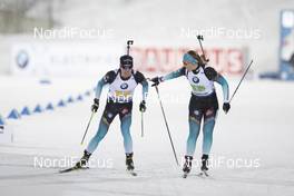 30.11.2019, Oestersund, Sweden, (SWE): Quentin Fillon Maillet (FRA), Anais Bescond (FRA), (l-r) - IBU world cup biathlon, relay mixed, Oestersund (SWE). www.nordicfocus.com. © Manzoni/NordicFocus. Every downloaded picture is fee-liable.