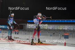 07.12.2019, Oestersund, Sweden, (SWE): Martin Fourcade (FRA), Johannes Thingnes Boe (NOR) - IBU world cup biathlon, relay men, Oestersund (SWE). www.nordicfocus.com. © Nico Manzoni/NordicFocus. Every downloaded picture is fee-liable.