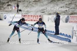 07.12.2019, Oestersund, Sweden, (SWE): Quentin Fillon Maillet (FRA), Simon Desthieux (FRA), (l-r) - IBU world cup biathlon, relay men, Oestersund (SWE). www.nordicfocus.com. © Manzoni/NordicFocus. Every downloaded picture is fee-liable.