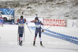 07.12.2019, Oestersund, Sweden, (SWE): Alex Howe (USA), Leif Nordgren (USA), (l-r) - IBU world cup biathlon, relay men, Oestersund (SWE). www.nordicfocus.com. © Manzoni/NordicFocus. Every downloaded picture is fee-liable.