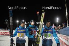 07.12.2019, Oestersund, Sweden, (SWE): Simon Desthieux (FRA), Emilien Jacquelin (FRA), Quentin Fillon Maillet (FRA), (l-r) - IBU world cup biathlon, relay men, Oestersund (SWE). www.nordicfocus.com. © Manzoni/NordicFocus. Every downloaded picture is fee-liable.