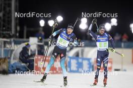 07.12.2019, Oestersund, Sweden, (SWE): Quentin Fillon Maillet (FRA), Thomas Bormolini (ITA), (l-r) - IBU world cup biathlon, relay men, Oestersund (SWE). www.nordicfocus.com. © Manzoni/NordicFocus. Every downloaded picture is fee-liable.