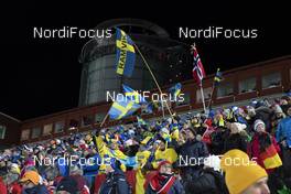 07.12.2019, Oestersund, Sweden, (SWE): Event Feature: Fans celebrate on the grand stand - IBU world cup biathlon, relay men, Oestersund (SWE). www.nordicfocus.com. © Manzoni/NordicFocus. Every downloaded picture is fee-liable.