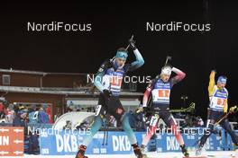 07.12.2019, Oestersund, Sweden, (SWE): Emilien Jacquelin (FRA), Johannes Dale (NOR), Erik Lesser (GER), (l-r) - IBU world cup biathlon, relay men, Oestersund (SWE). www.nordicfocus.com. © Manzoni/NordicFocus. Every downloaded picture is fee-liable.