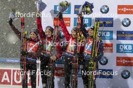 08.12.2019, Oestersund, Sweden, (SWE): Elisa Gasparin (SUI), Selina Gasparin (SUI), Aita Gasparin (SUI), Lena Haecki (SUI) - IBU world cup biathlon, relay women, Oestersund (SWE). www.nordicfocus.com. © Nico Manzoni/NordicFocus. Every downloaded picture is fee-liable.
