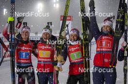 08.12.2019, Oestersund, Sweden, (SWE): Marte Olsbu Roeiseland (NOR), Tiril Eckhoff (NOR), Ingrid Landmark Tandrevold (NOR), Karoline Offigstad Knotten (NOR) - IBU world cup biathlon, relay women, Oestersund (SWE). www.nordicfocus.com. © Nico Manzoni/NordicFocus. Every downloaded picture is fee-liable.