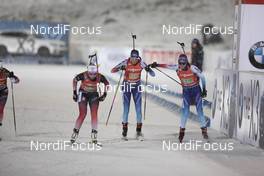 08.12.2019, Oestersund, Sweden, (SWE): Ingrid Landmark Tandrevold (NOR), Aita Gasparin (SUI), Selina Gasparin (SUI), (l-r) - IBU world cup biathlon, relay women, Oestersund (SWE). www.nordicfocus.com. © Manzoni/NordicFocus. Every downloaded picture is fee-liable.