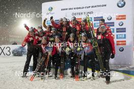 08.12.2019, Oestersund, Sweden, (SWE): Elisa Gasparin (SUI), Selina Gasparin (SUI), Aita Gasparin (SUI), Lena Haecki (SUI), (l-r) - IBU world cup biathlon, relay women, Oestersund (SWE). www.nordicfocus.com. © Manzoni/NordicFocus. Every downloaded picture is fee-liable.