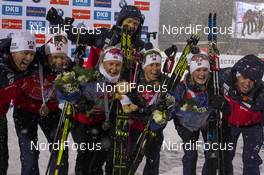 08.12.2019, Oestersund, Sweden, (SWE): Karoline Offigstad Knotten (NOR), Ingrid Landmark Tandrevold (NOR), Tiril Eckhoff (NOR), Marte Olsbu Roeiseland (NOR) - IBU world cup biathlon, relay women, Oestersund (SWE). www.nordicfocus.com. © Nico Manzoni/NordicFocus. Every downloaded picture is fee-liable.