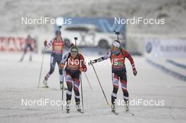 08.12.2019, Oestersund, Sweden, (SWE): Lisa Theresa Hauser (AUT), Katharina Innerhofer (AUT), (l-r) - IBU world cup biathlon, relay women, Oestersund (SWE). www.nordicfocus.com. © Manzoni/NordicFocus. Every downloaded picture is fee-liable.