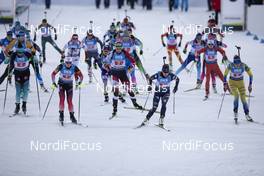 30.11.2019, Oestersund, Sweden, (SWE): Julia Simon (FRA), Marte Olsbu Roeiseland (NOR), Lisa Theresa Hauser (AUT), Federica Sanfilippo (ITA), Hanna Oeberg (SWE), (l-r) - IBU world cup biathlon, single mixed relay, Oestersund (SWE). www.nordicfocus.com. © Manzoni/NordicFocus. Every downloaded picture is fee-liable.