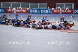 30.11.2019, Oestersund, Sweden, (SWE): Simon Desthieux (FRA), Rene Zahkna (EST), Artem Tyshchenko (UKR), Sean Doherty (USA), Julian Eberhard (AUT) - IBU world cup biathlon, single mixed relay, Oestersund (SWE). www.nordicfocus.com. © Nico Manzoni/NordicFocus. Every downloaded picture is fee-liable.