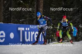 01.12.2019, Oestersund, Sweden, (SWE): Lukas Hofer (ITA), Klemen Bauer (SLO) - IBU world cup biathlon, sprint men, Oestersund (SWE). www.nordicfocus.com. © Nico Manzoni/NordicFocus. Every downloaded picture is fee-liable.