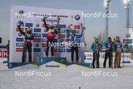 01.12.2019, Oestersund, Sweden, (SWE): Tarjei Boe (NOR), Johannes Thingnes Boe (NOR), Matvey Eliseev (RUS), Alexander Loginov (RUS), Martin Fourcade (FRA), Johannes Kuehn (GER) - IBU world cup biathlon, sprint men, Oestersund (SWE). www.nordicfocus.com. © Nico Manzoni/NordicFocus. Every downloaded picture is fee-liable.