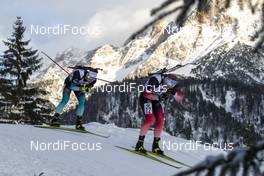14.12.2019, Hochfilzen, Austria (AUT): Fabien Claude (FRA), Johannes Dale (NOR) - IBU world cup biathlon, pursuit men, Hochfilzen (AUT). www.nordicfocus.com. © Nico Manzoni/NordicFocus. Every downloaded picture is fee-liable.