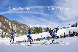 15.12.2019, Hochfilzen, Austria (AUT): Lisa Vittozzi (ITA), Justine Braisaz (FRA), Lena Haecki (SUI), (l-r) - IBU world cup biathlon, pursuit women, Hochfilzen (AUT). www.nordicfocus.com. © Manzoni/NordicFocus. Every downloaded picture is fee-liable.