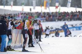 15.12.2019, Hochfilzen, Austria (AUT): Fabien Claude (FRA), Arnd Peiffer (GER), (l-r) - IBU world cup biathlon, relay men, Hochfilzen (AUT). www.nordicfocus.com. © Manzoni/NordicFocus. Every downloaded picture is fee-liable.