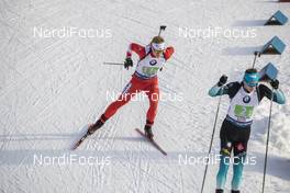 15.12.2019, Hochfilzen, Austria (AUT): Scott Gow (CAN), Emilien Jacquelin (FRA) - IBU world cup biathlon, relay men, Hochfilzen (AUT). www.nordicfocus.com. © Nico Manzoni/NordicFocus. Every downloaded picture is fee-liable.