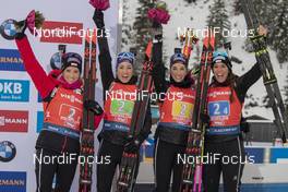 14.12.2019, Hochfilzen, Austria (AUT): Elisa Gasparin (SUI), Selina Gasparin (SUI), Aita Gasparin (SUI), Lena Haecki (SUI) - IBU world cup biathlon, relay women, Hochfilzen (AUT). www.nordicfocus.com. © Nico Manzoni/NordicFocus. Every downloaded picture is fee-liable.