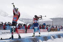14.12.2019, Hochfilzen, Austria (AUT): Marte Olsbu Roeiseland (NOR), Lena Haecki (SUI), (l-r) - IBU world cup biathlon, relay women, Hochfilzen (AUT). www.nordicfocus.com. © Manzoni/NordicFocus. Every downloaded picture is fee-liable.