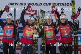 14.12.2019, Hochfilzen, Austria (AUT): Marte Olsbu Roeiseland (NOR), Tiril Eckhoff (NOR), Ingrid Landmark Tandrevold (NOR), Karoline Offigstad Knotten (NOR) - IBU world cup biathlon, relay women, Hochfilzen (AUT). www.nordicfocus.com. © Nico Manzoni/NordicFocus. Every downloaded picture is fee-liable.