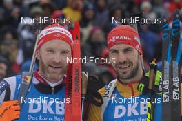 22.12.2019, Annecy-Le Grand Bornand, France (FRA): Simon Eder (AUT), Arnd Peiffer (GER), (l-r) -  IBU world cup biathlon, mass men, Annecy-Le Grand Bornand (FRA). www.nordicfocus.com. © Manzoni/NordicFocus. Every downloaded picture is fee-liable.