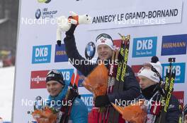 22.12.2019, Annecy-Le Grand Bornand, France (FRA): Emilien Jacquelin (FRA), Johannes Thingnes Boe (NOR), Tarjei Boe (NOR), (l-r) -  IBU world cup biathlon, mass men, Annecy-Le Grand Bornand (FRA). www.nordicfocus.com. © Manzoni/NordicFocus. Every downloaded picture is fee-liable.