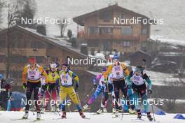 22.12.2019, Annecy-Le Grand Bornand, France (FRA): Denise Herrmann (GER), Ingrid Landmark Tandrevold (NOR), Mona Brorsson (SWE), Franziska Preuss (GER), Anais Bescond (FRA), (l-r) -  IBU world cup biathlon, mass women, Annecy-Le Grand Bornand (FRA). www.nordicfocus.com. © Manzoni/NordicFocus. Every downloaded picture is fee-liable.