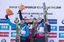 21.12.2019, Annecy-Le Grand Bornand, France (FRA): Quentin Fillon Maillet (FRA), Johannes Thingnes Boe (NOR), Vetle Sjaastad Christiansen (NOR), (l-r) -  IBU world cup biathlon, pursuit men, Annecy-Le Grand Bornand (FRA). www.nordicfocus.com. © Thibaut/NordicFocus. Every downloaded picture is fee-liable.