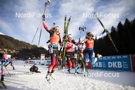 21.12.2019, Annecy-Le Grand Bornand, France (FRA): Ingrid Landmark Tandrevold (NOR), Tiril Eckhoff (NOR), Lena Haecki (SUI), (l-r) -  IBU world cup biathlon, pursuit women, Annecy-Le Grand Bornand (FRA). www.nordicfocus.com. © Manzoni/NordicFocus. Every downloaded picture is fee-liable.