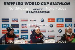 21.12.2019, Annecy-Le Grand Bornand, France (FRA): Lena Haecki (SUI), Tiril Eckhoff (NOR), Ingrid Landmark Tandrevold (NOR), (l-r) -  IBU world cup biathlon, pursuit women, Annecy-Le Grand Bornand (FRA). www.nordicfocus.com. © Manzoni/NordicFocus. Every downloaded picture is fee-liable.