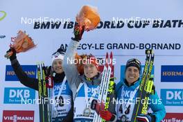 19.12.2019, Annecy-Le Grand Bornand, France (FRA): Tarjei Boe (NOR), Benedikt Doll (GER), Quentin Fillon Maillet (FRA), (l-r) -  IBU world cup biathlon, sprint men, Annecy-Le Grand Bornand (FRA). www.nordicfocus.com. © Manzoni/NordicFocus. Every downloaded picture is fee-liable.