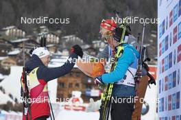 19.12.2019, Annecy-Le Grand Bornand, France (FRA): Johannes Thingnes Boe (NOR), Benedikt Doll (GER), Quentin Fillon Maillet (FRA), (l-r) -  IBU world cup biathlon, sprint men, Annecy-Le Grand Bornand (FRA). www.nordicfocus.com. © Manzoni/NordicFocus. Every downloaded picture is fee-liable.